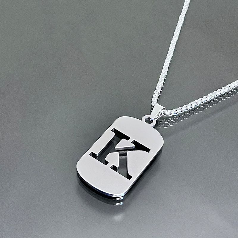 1pc Fashionable And Personalized, Geometric Square Hollow 26 English Letters Pendant Stainless Steel Necklace, Simple And Versatile Accessories for Men And Women.