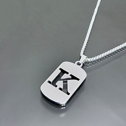 1pc Fashionable And Personalized, Geometric Square Hollow 26 English Letters Pendant Stainless Steel Necklace, Simple And Versatile Accessories for Men And Women.