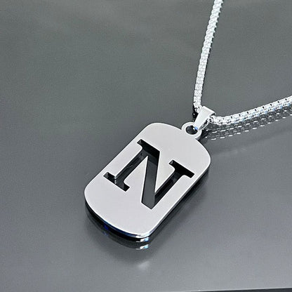 1pc Fashionable And Personalized, Geometric Square Hollow 26 English Letters Pendant Stainless Steel Necklace, Simple And Versatile Accessories for Men And Women.