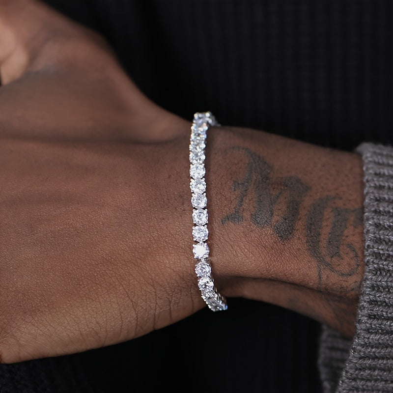 1pc Alloy Hip Hop Tennis Bracelet with Shiny Zirconia for Men and Women, Trendy Unplated Chain Wrist Jewelry for Daily and Party Accessory