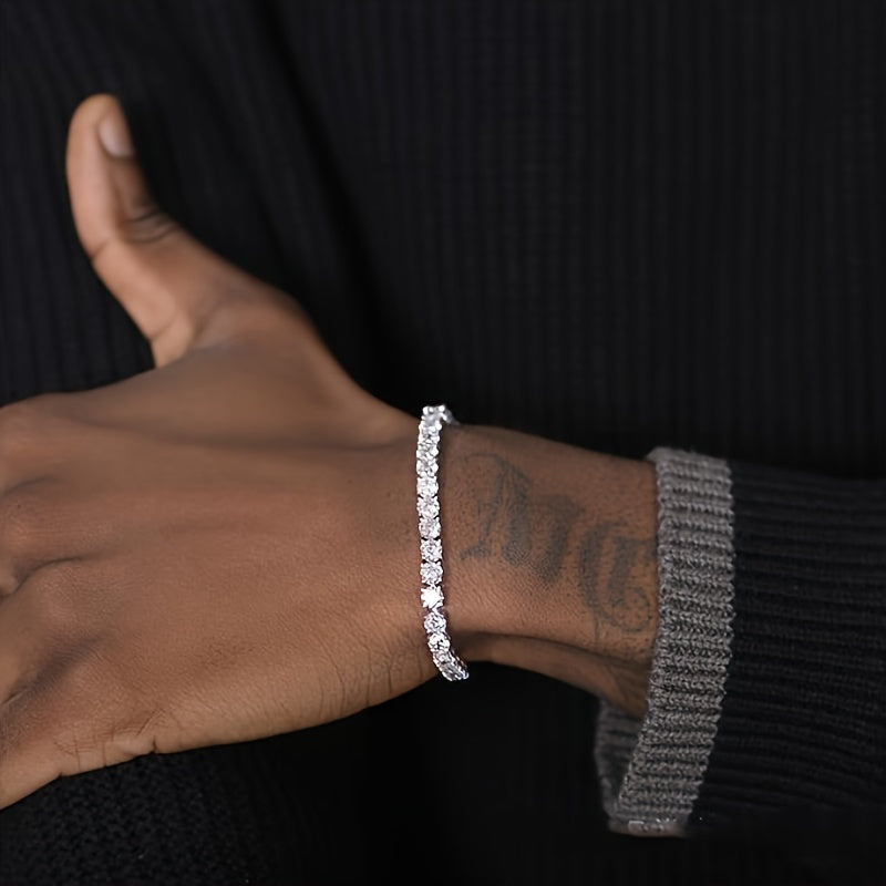 1pc Alloy Hip Hop Tennis Bracelet with Shiny Zirconia for Men and Women, Trendy Unplated Chain Wrist Jewelry for Daily and Party Accessory