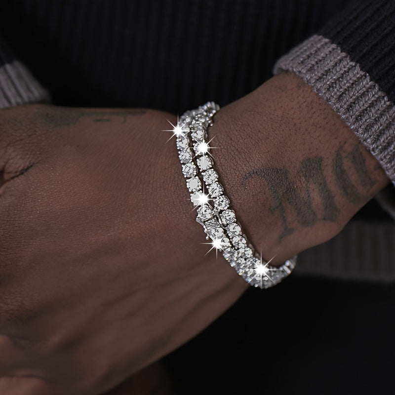 1pc Alloy Hip Hop Tennis Bracelet with Shiny Zirconia for Men and Women, Trendy Unplated Chain Wrist Jewelry for Daily and Party Accessory