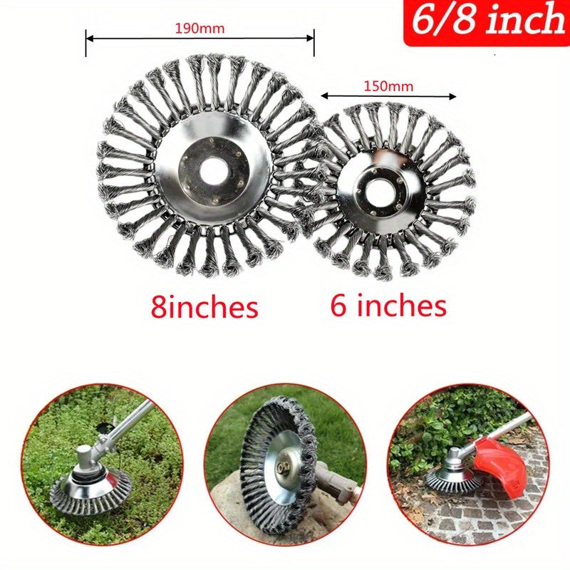Upgrade 6/8 Inch Metal Weed Brush Cutter Head Lawn Mower Universal Grass Trimmer Head Steel Wire Wheel Brush Garden Trimmer Head