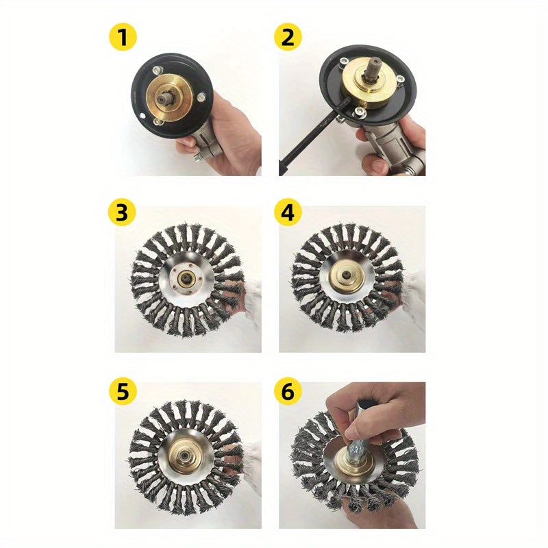 Upgrade 6/8 Inch Metal Weed Brush Cutter Head Lawn Mower Universal Grass Trimmer Head Steel Wire Wheel Brush Garden Trimmer Head