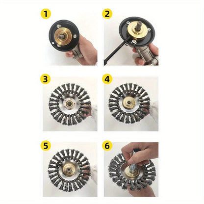 Upgrade 6/8 Inch Metal Weed Brush Cutter Head Lawn Mower Universal Grass Trimmer Head Steel Wire Wheel Brush Garden Trimmer Head