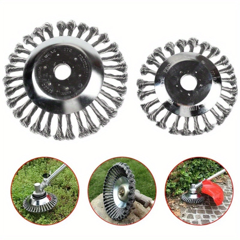 Upgrade 6/8 Inch Metal Weed Brush Cutter Head Lawn Mower Universal Grass Trimmer Head Steel Wire Wheel Brush Garden Trimmer Head