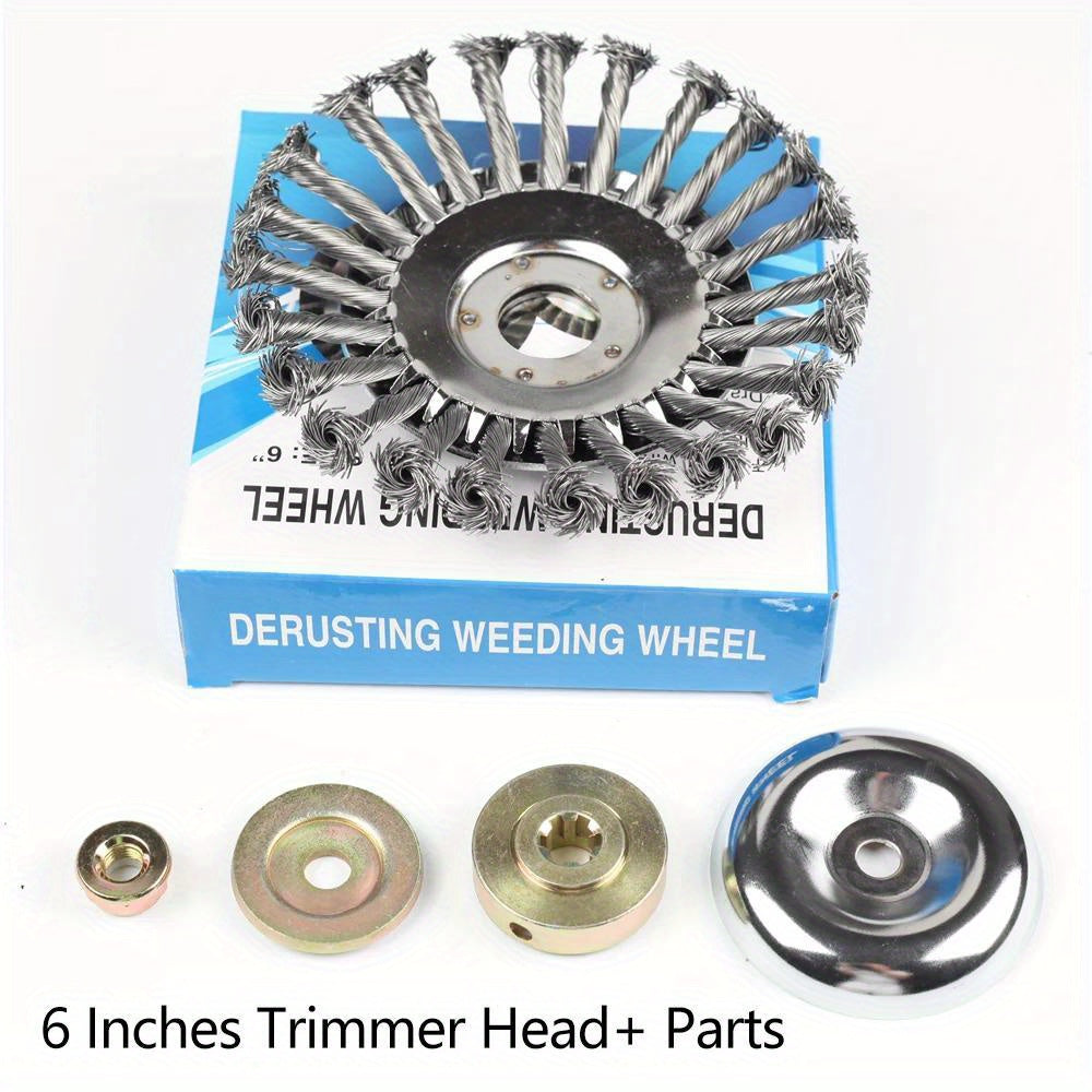 Upgrade 6/8 Inch Metal Weed Brush Cutter Head Lawn Mower Universal Grass Trimmer Head Steel Wire Wheel Brush Garden Trimmer Head