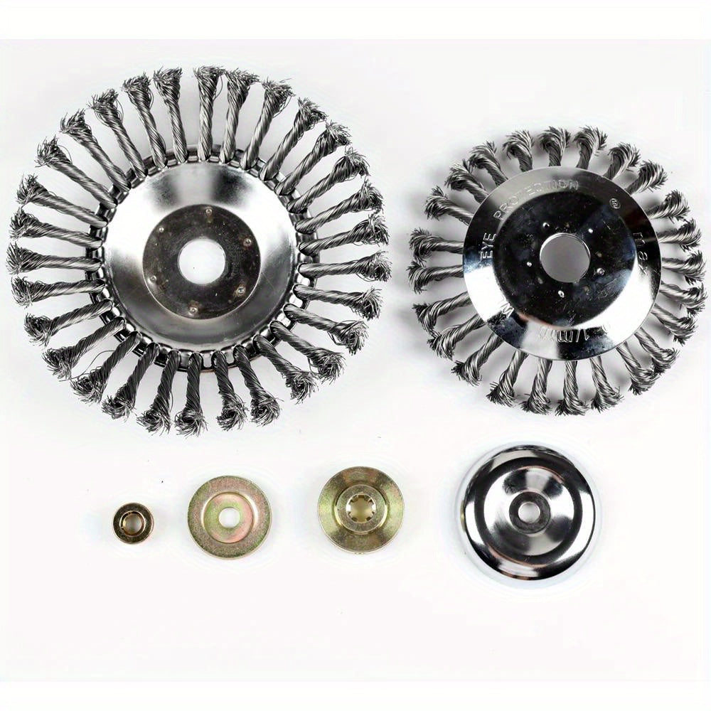 Upgrade 6/8 Inch Metal Weed Brush Cutter Head Lawn Mower Universal Grass Trimmer Head Steel Wire Wheel Brush Garden Trimmer Head
