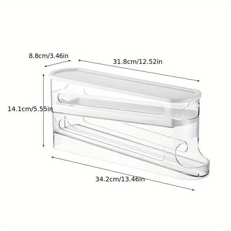 Space-Saving Refrigerator Side Door Rolling Egg Storage Box - Durable Plastic, No Batteries Needed, 2-Tier Transparent Compartments for Easy Egg Access & Organization, Kitchen & Fridge Organizer, Egg Organizer for Refrigerato