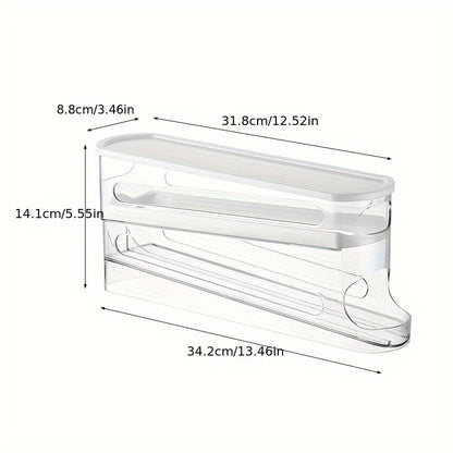 Space-Saving Refrigerator Side Door Rolling Egg Storage Box - Durable Plastic, No Batteries Needed, 2-Tier Transparent Compartments for Easy Egg Access & Organization, Kitchen & Fridge Organizer, Egg Organizer for Refrigerato