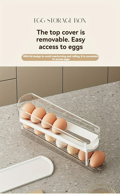 Space-Saving Refrigerator Side Door Rolling Egg Storage Box - Durable Plastic, No Batteries Needed, 2-Tier Transparent Compartments for Easy Egg Access & Organization, Kitchen & Fridge Organizer, Egg Organizer for Refrigerato