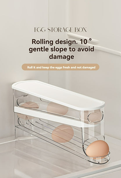 Space-Saving Refrigerator Side Door Rolling Egg Storage Box - Durable Plastic, No Batteries Needed, 2-Tier Transparent Compartments for Easy Egg Access & Organization, Kitchen & Fridge Organizer, Egg Organizer for Refrigerato