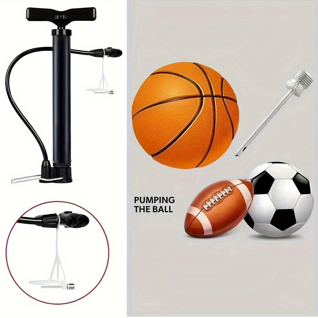 1pc Portable Bike Pump - Multifunctional Ball & Bike Air Pump for Basketball, Football, and Balloons, Manual Operation, Black ABS with Colorful Nozzles, Sports Equipment Pump, Functional Design, Durable Construction