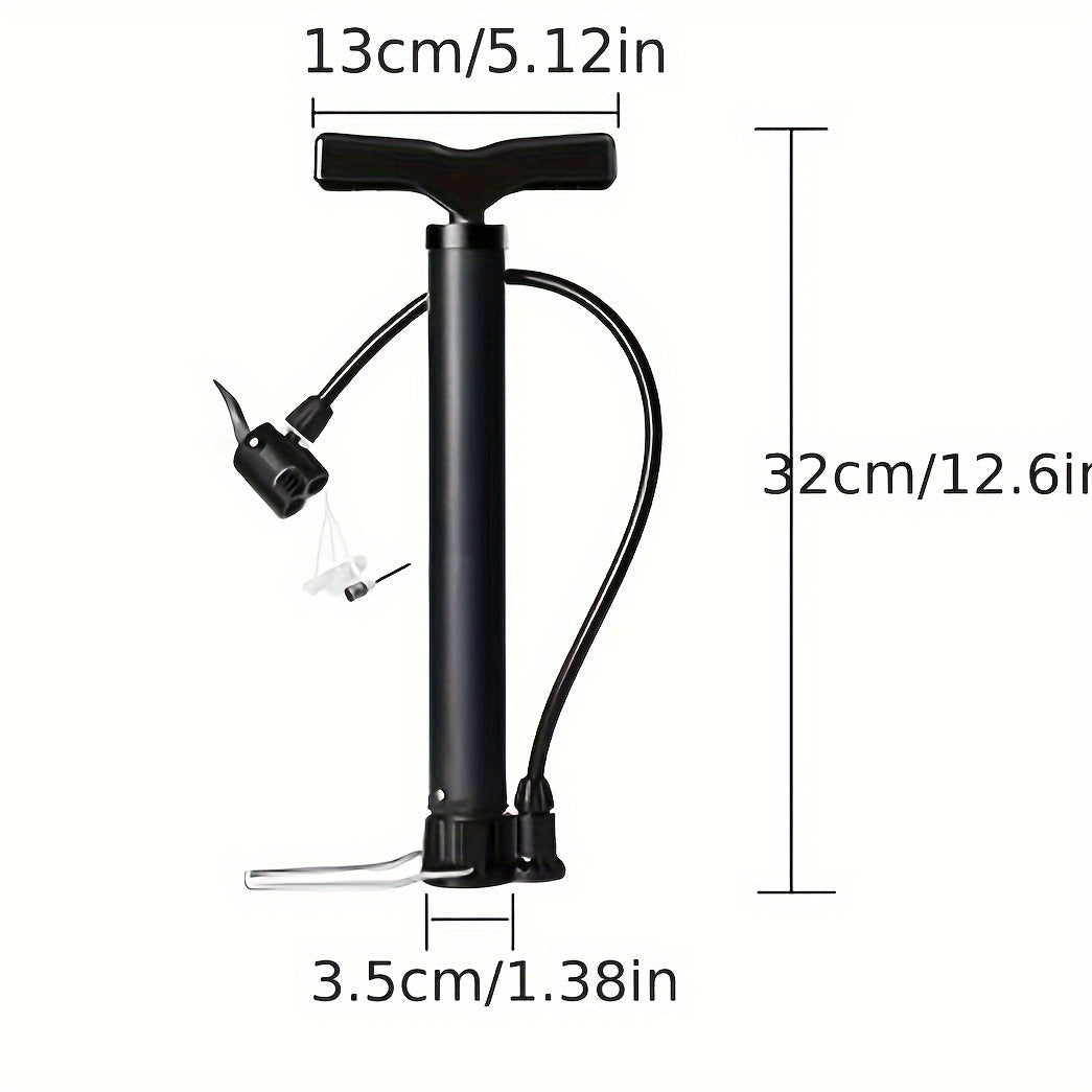 1pc Portable Bike Pump - Multifunctional Ball & Bike Air Pump for Basketball, Football, and Balloons, Manual Operation, Black ABS with Colorful Nozzles, Sports Equipment Pump, Functional Design, Durable Construction