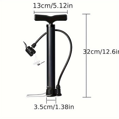 1pc Portable Bike Pump - Multifunctional Ball & Bike Air Pump for Basketball, Football, and Balloons, Manual Operation, Black ABS with Colorful Nozzles, Sports Equipment Pump, Functional Design, Durable Construction
