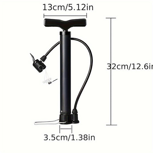 1pc Portable Bike Pump - Multifunctional Ball & Bike Air Pump for Basketball, Football, and Balloons, Manual Operation, Black ABS with Colorful Nozzles, Sports Equipment Pump, Functional Design, Durable Construction
