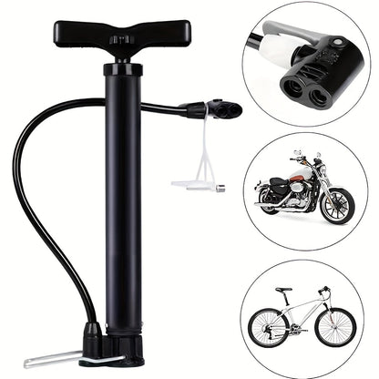 1pc Portable Bike Pump - Multifunctional Ball & Bike Air Pump for Basketball, Football, and Balloons, Manual Operation, Black ABS with Colorful Nozzles, Sports Equipment Pump, Functional Design, Durable Construction