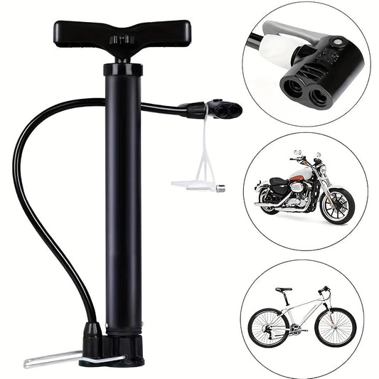 1pc Portable Bike Pump - Multifunctional Ball & Bike Air Pump for Basketball, Football, and Balloons, Manual Operation, Black ABS with Colorful Nozzles, Sports Equipment Pump, Functional Design, Durable Construction