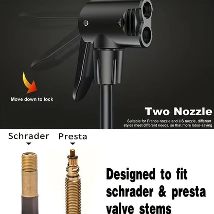 1pc Portable Bike Pump - Multifunctional Ball & Bike Air Pump for Basketball, Football, and Balloons, Manual Operation, Black ABS with Colorful Nozzles, Sports Equipment Pump, Functional Design, Durable Construction