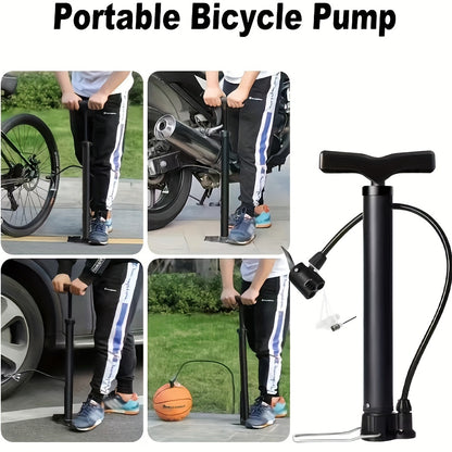 1pc Portable Bike Pump - Multifunctional Ball & Bike Air Pump for Basketball, Football, and Balloons, Manual Operation, Black ABS with Colorful Nozzles, Sports Equipment Pump, Functional Design, Durable Construction