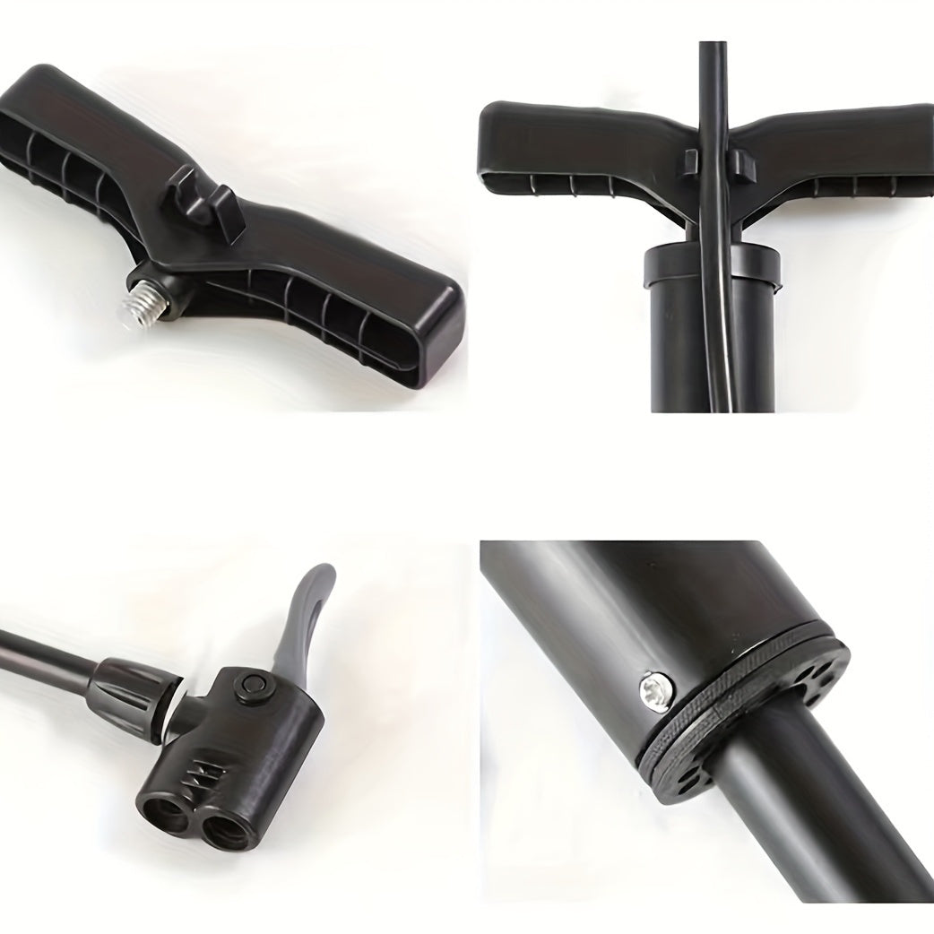 1pc Portable Bike Pump - Multifunctional Ball & Bike Air Pump for Basketball, Football, and Balloons, Manual Operation, Black ABS with Colorful Nozzles, Sports Equipment Pump, Functional Design, Durable Construction