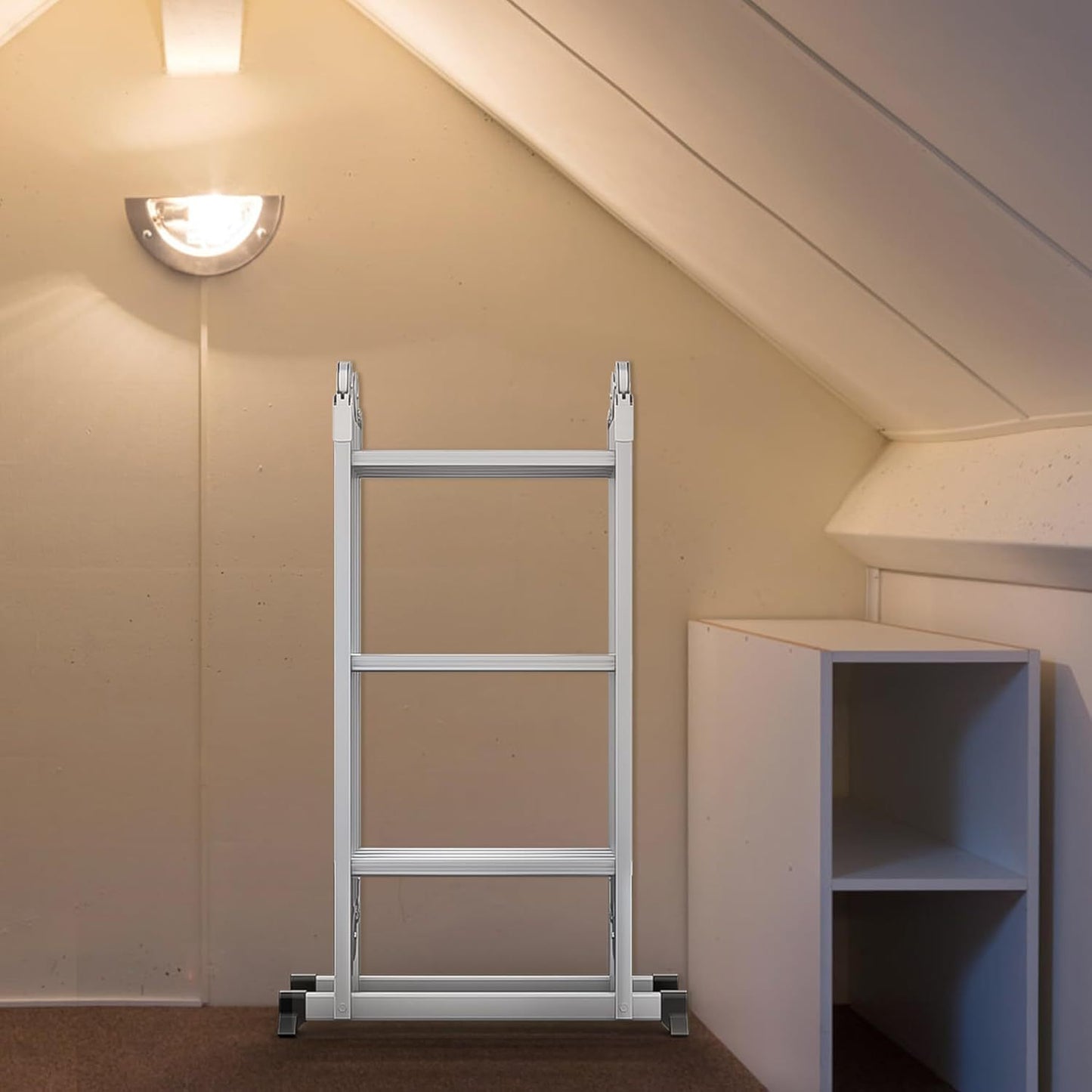 6-in-1 Multi-Purpose Ladders Aluminium Ladder, Scaffolding Safety Ladder, Including Folding Stepladder, 2 Removable Work Platform & 2 Wheel Roller Ladders for Home, Workshop, Garden