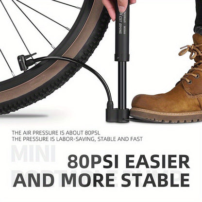 High-Pressure 80 PSI Manual Bike Pump - Durable MTB Air Inflator with Valve Compatibility, Essential Cycling Accessory, Bicycle Pump