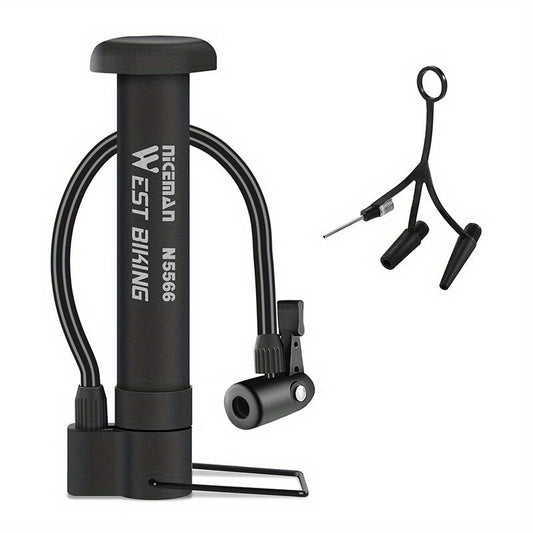 High-Pressure 80 PSI Manual Bike Pump - Durable MTB Air Inflator with Valve Compatibility, Essential Cycling Accessory, Bicycle Pump