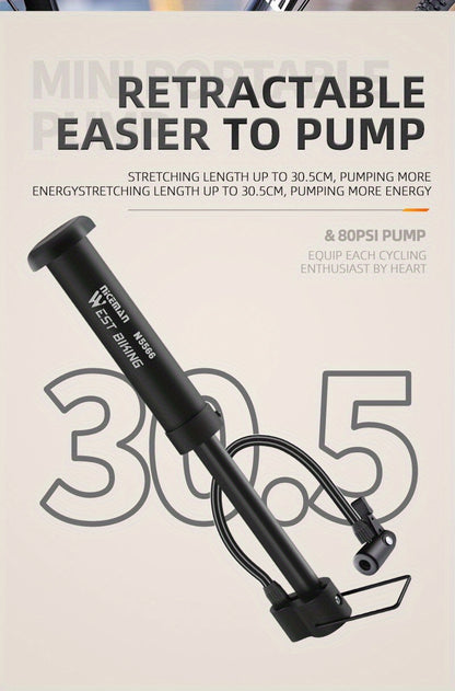 High-Pressure 80 PSI Manual Bike Pump - Durable MTB Air Inflator with Valve Compatibility, Essential Cycling Accessory, Bicycle Pump