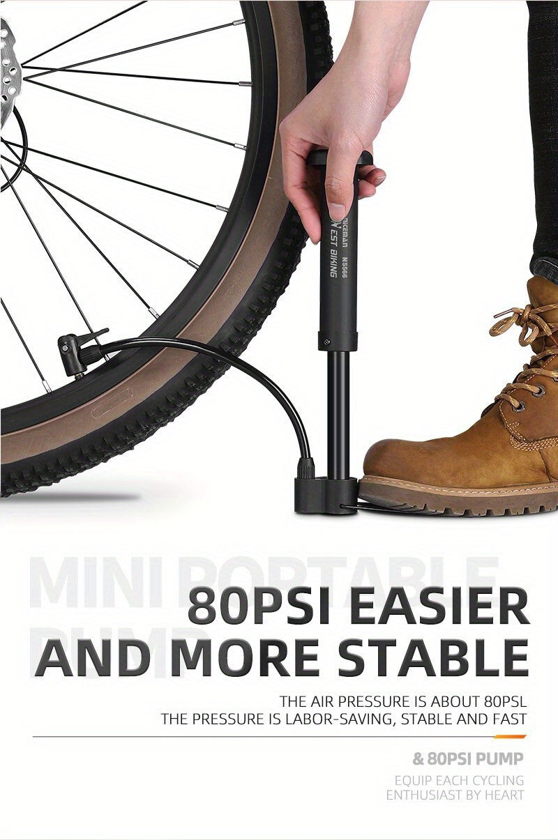 High-Pressure 80 PSI Manual Bike Pump - Durable MTB Air Inflator with Valve Compatibility, Essential Cycling Accessory, Bicycle Pump