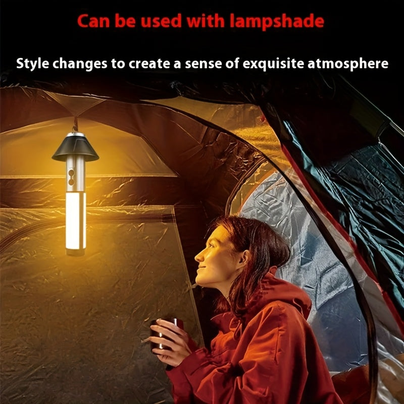 2-in-1 LED Camping Light with High Brightness Flashlight - 4 Extendable Rods, 270° Adjustable Beam, Hook Design, Removable Shade Cover, Dual Use for Switch Mode, USB Rechargeable Camping Light Holder Base, Ideal for Outdoor