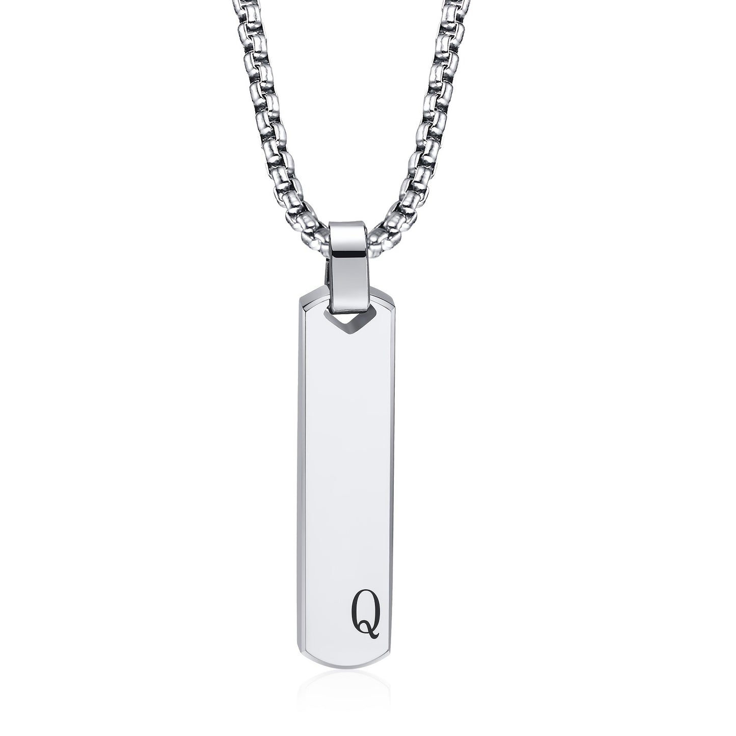 Letter Necklace Pendant Made of Stainless Steel, Featuring a Laser-Etched Design of 26 Letters, Polished for a Stylish 3D Rectangular Look, Suitable for Men.