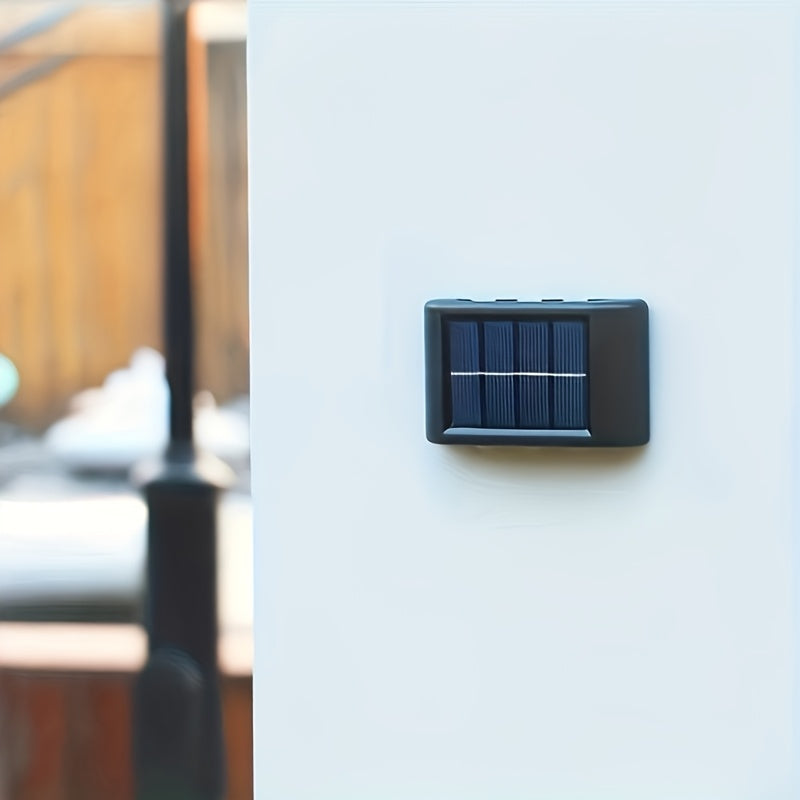 2pcs of LED solar wall lights, upper and lower lighting, solar outdoor lights, solar fence lights, suitable for courtyards, gardens, garages, swimming pools, decks, Smart Lights