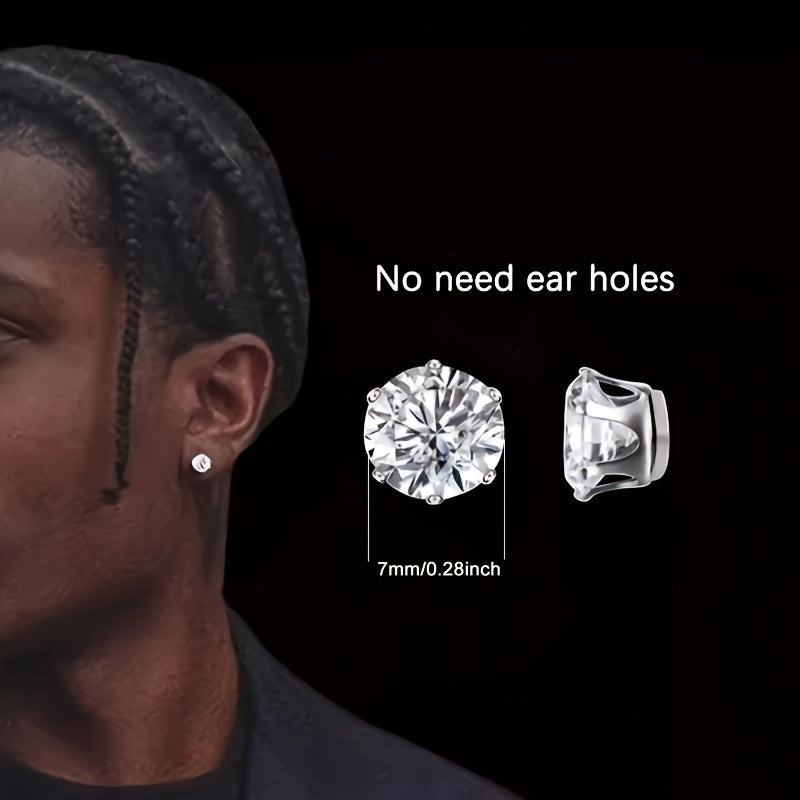 2pcs/1 Pair Easy-to-Wear Magnetic Stud Earrings 6mm, 7mm, 8mm Round Synthetic Synthetic Zirconia Hoop Earrings No-Piercing Clip-Ons Unisex Fashion Jewelry Wedding Accessories