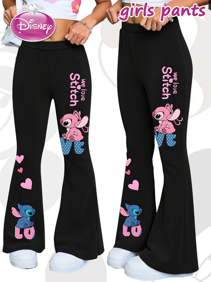 Disney Stitch Girls' Flare Pants - Official Stitch Character Design with Bell Bottoms, Grey with Pink Accents, Machine Washable Birthday Outfit for Disney Fans (Kids Girls) - Perfect Gift for Stitch Lovers, Everyday Kids Clot