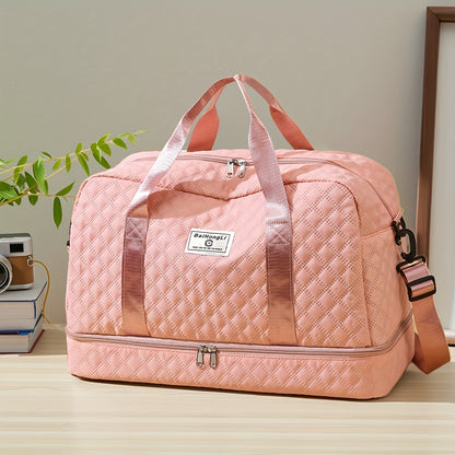Casual Style Nylon Travel Duffel Bag, Large Capacity, Solid Color, Zipper Closure, Handheld or Shoulder Carry, with Black and Beige Options, for Outing and Weekend Trip
