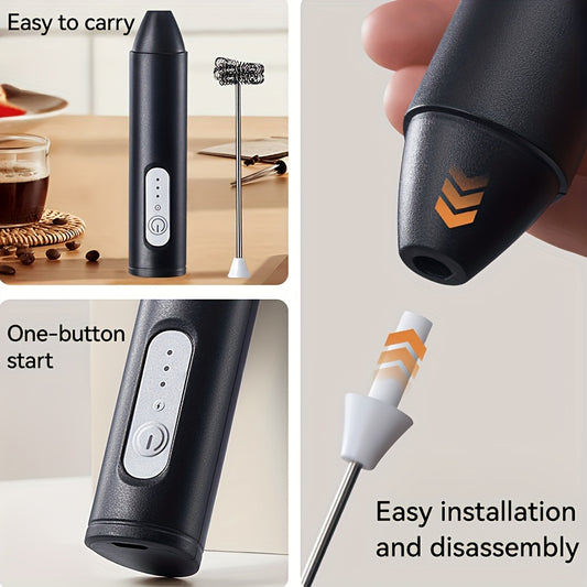 Electric Milk Frother Handheld USB Rechargeable Coffee Frother with Stainless Whisks, 3 Speed Adjustable Foam Maker for Coffee, Latte, Cappuccino, Hot Chocolate, Matcha, Egg