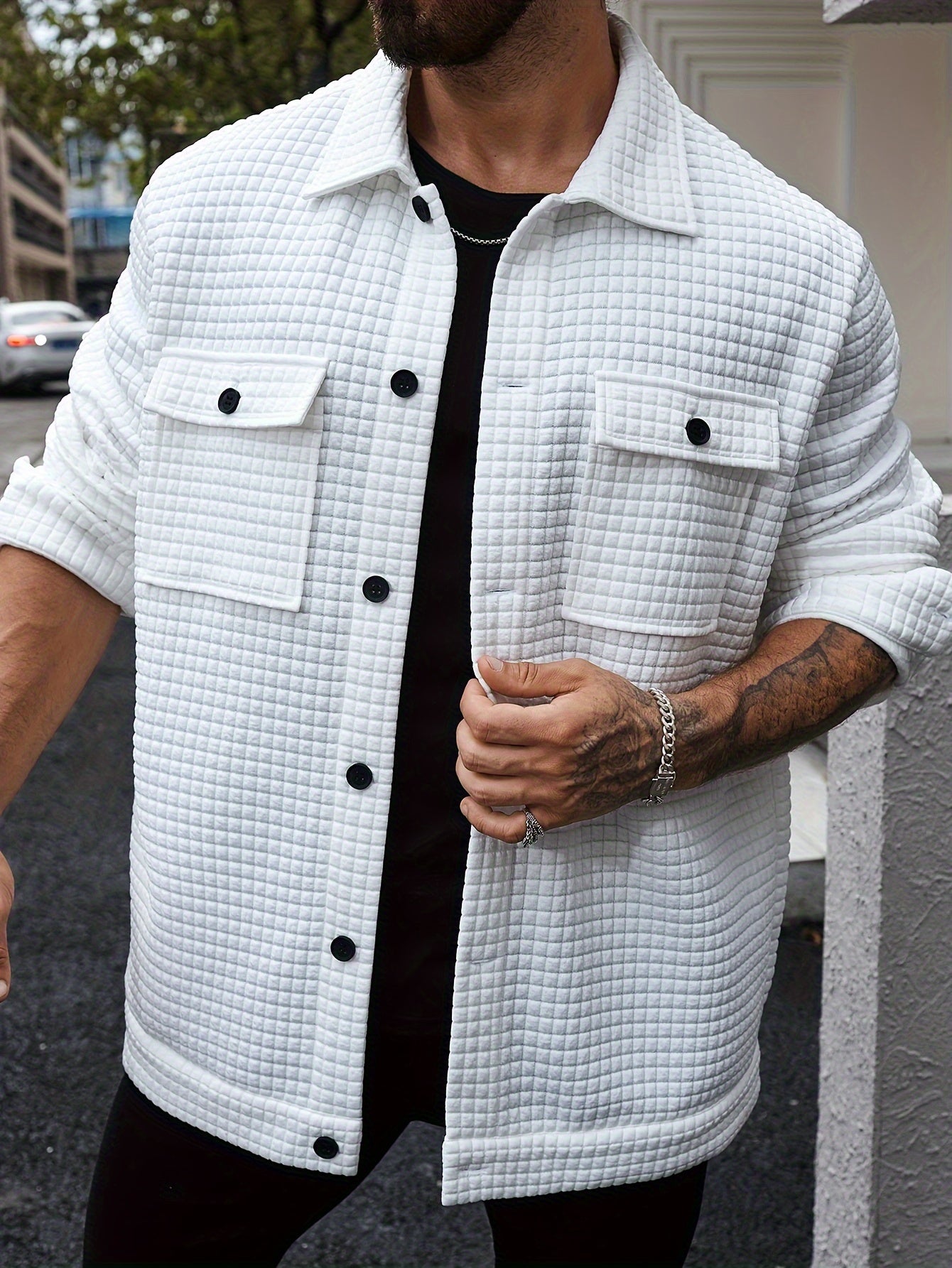 Men's Plus Size Cargo Jacket With Pockets And Collar - Casual Style, Fall/Winter, Loose Fit