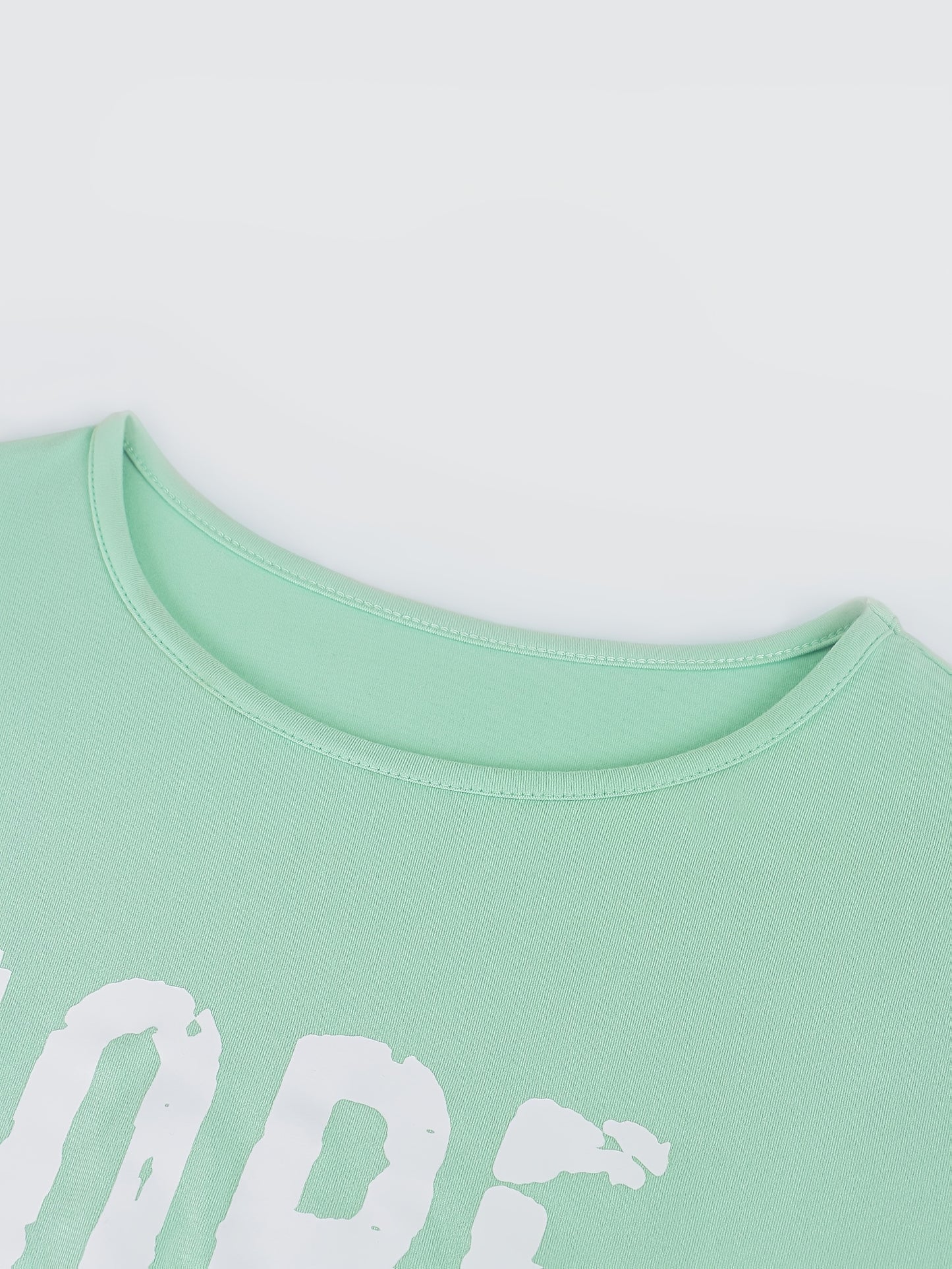 Women'S "NOPE not today" Print Long Sleeve Crop Top & Drawstring Skirt Set - Casual Polyester Blend, Light Green, Stylish Beltless Design with Pockets, Casual Attire|Crop Top Design|Stretchy Fabric