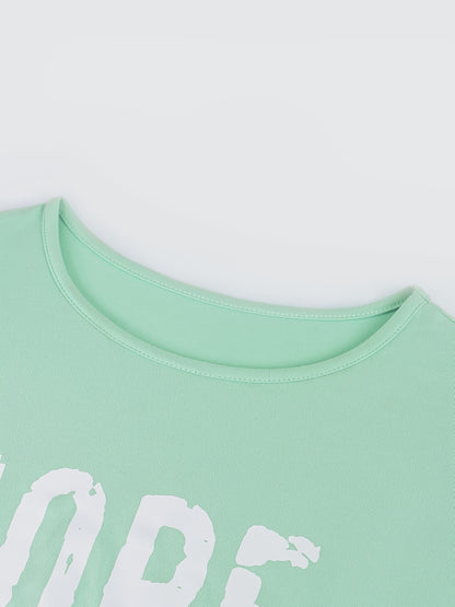Women'S "NOPE not today" Print Long Sleeve Crop Top & Drawstring Skirt Set - Casual Polyester Blend, Light Green, Stylish Beltless Design with Pockets, Casual Attire|Crop Top Design|Stretchy Fabric