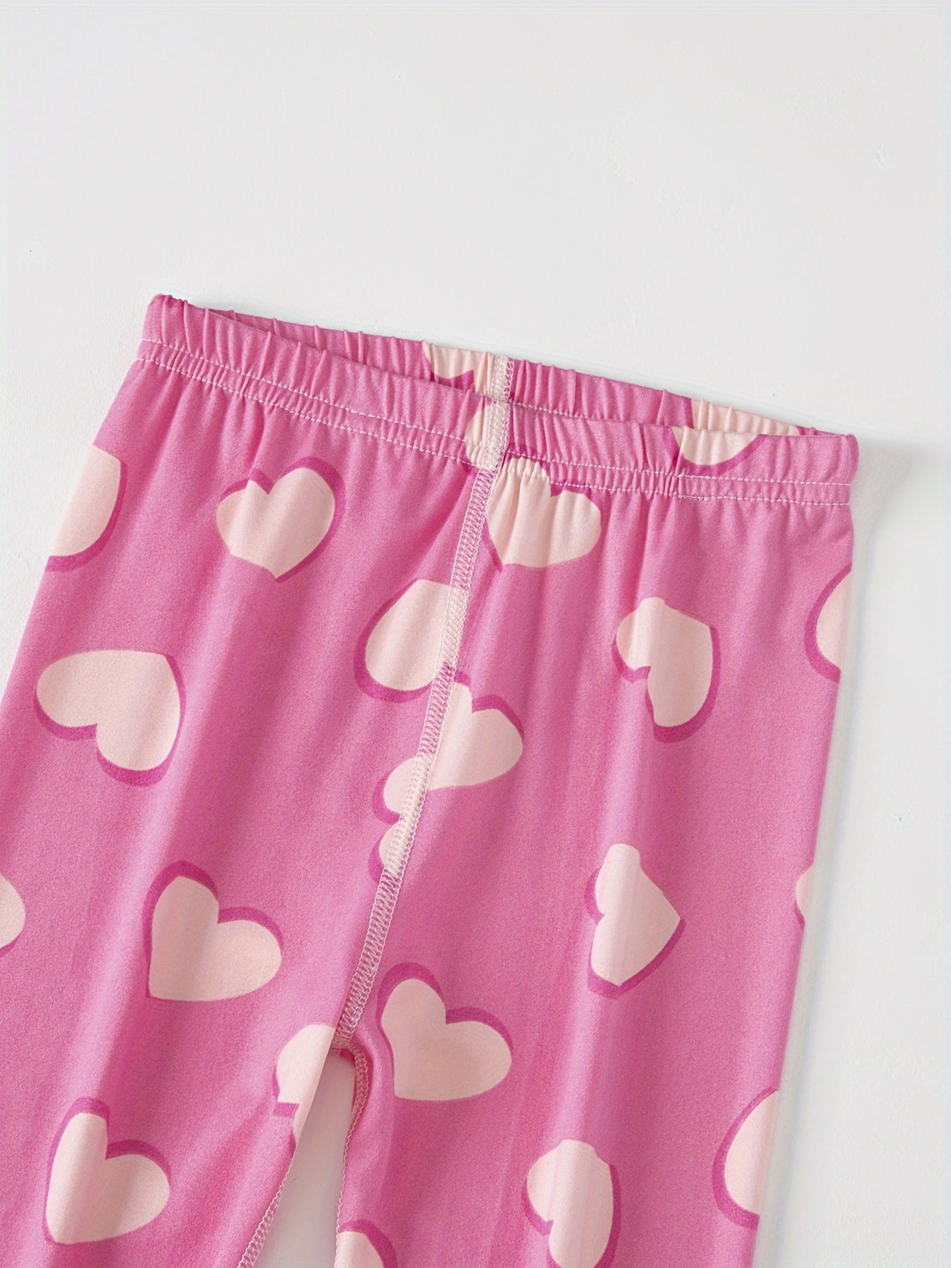 1pc Stretchy & Slim Girls' Pink Heart Donut Pattern Leggings - Soft Polyester/Elastane Blend, Non-See-Through, Perfect for Spring/Summer/Fall Outdoor Activities & Sister Bonding Time