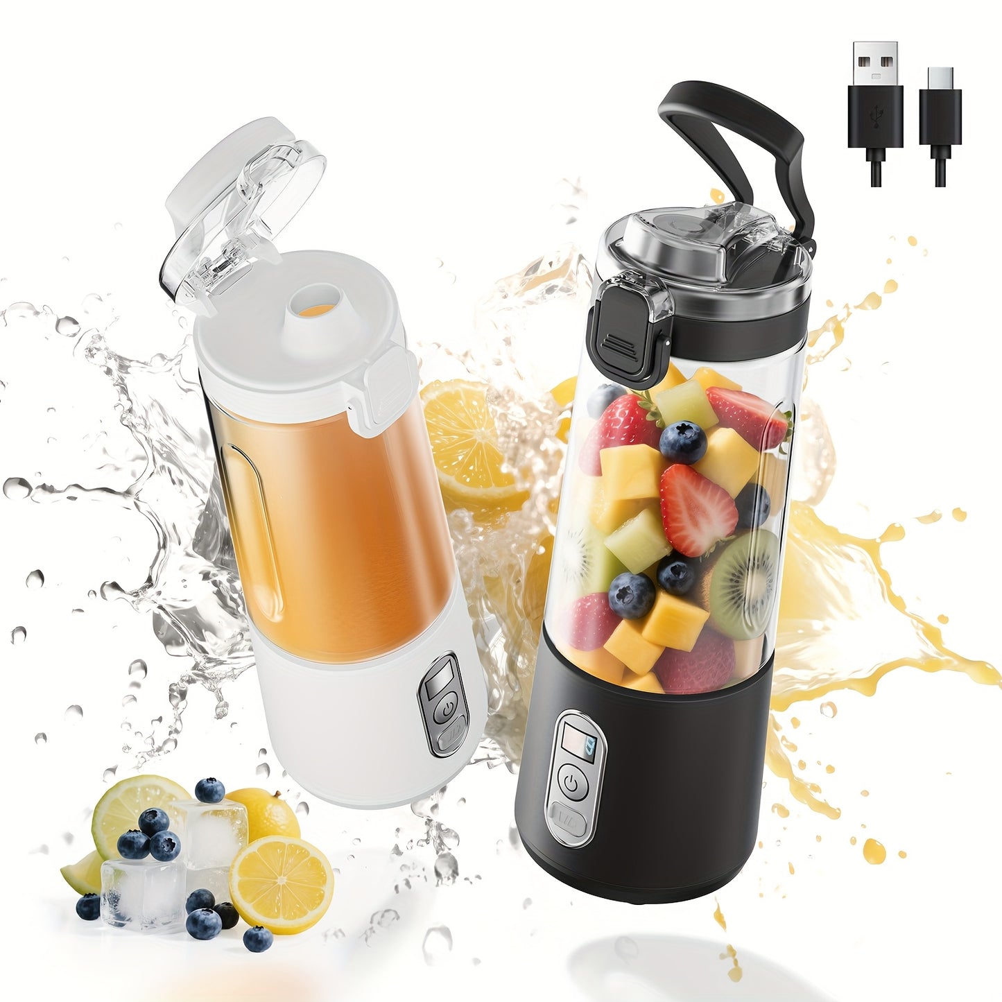 USB Rechargeable Portable Blender with Digital Timer Display, 10-Cup Capacity, Detachable & Easy-Clean Design for Smoothies, Juices, Protein Shakes - Ideal for Gym, Travel, Home Use, Smoothie Blender Portable, Juice Preparati