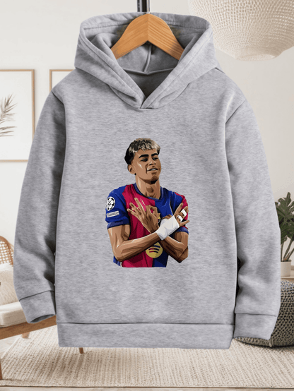 Boys' -Inspired Yamal Themed Hooded Sweatshirt - 100% Polyester Warm Pullover with Soccer Jersey Design, Official Team Crest & Number 30, Machine Washable Casual Sports Apparel for, Trendy Long Sleeve Hoodie for Daily Wear &