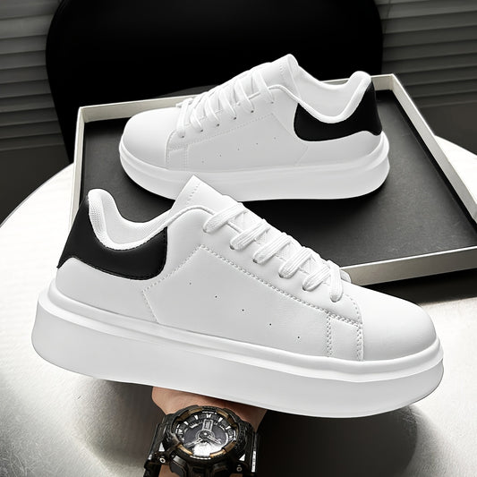 Men'S Classic Solid Color Thick Sole White Shoes, Casual Skateboard Sneakers, Korean Style Versatile Fashion Trend, Lightweight Comfortable Durable Casual Sports Shoes