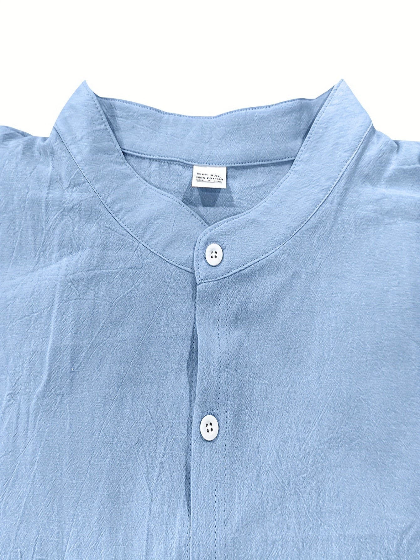 Men's Lightweight 95% Linen Shirt - Breathable Summer Casual Button-Up with Stand Collar, Regular Fit for Beach & Urban Wear, Solid Color