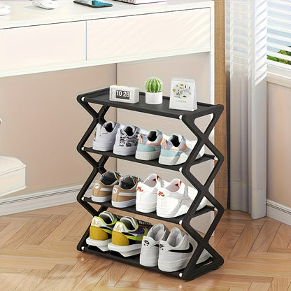 4-Tier Stainless Steel Shoe Rack - Space-Saving, Easy Assembly, Durable Design | Suitable for Entryway and Bedroom | Modern Stylish Look | Multi-Layer Sneaker Storage with Plastic Shelves | Fashionable Contemporary Shoe Organ
