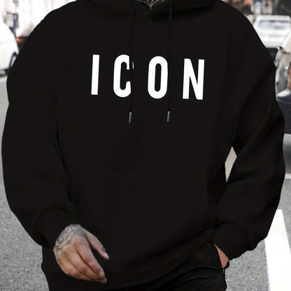 Men'S Casual Hoodie with Iconic Print - Stylish Pullover with Kangaroo Pocket, Stretch Fabric, Machine Washable - Perfect for Spring & Fall, Polyester Blend, Casual Wear Hoodie|Hooded Sweatshirt|Stretch Fabric Hoodie