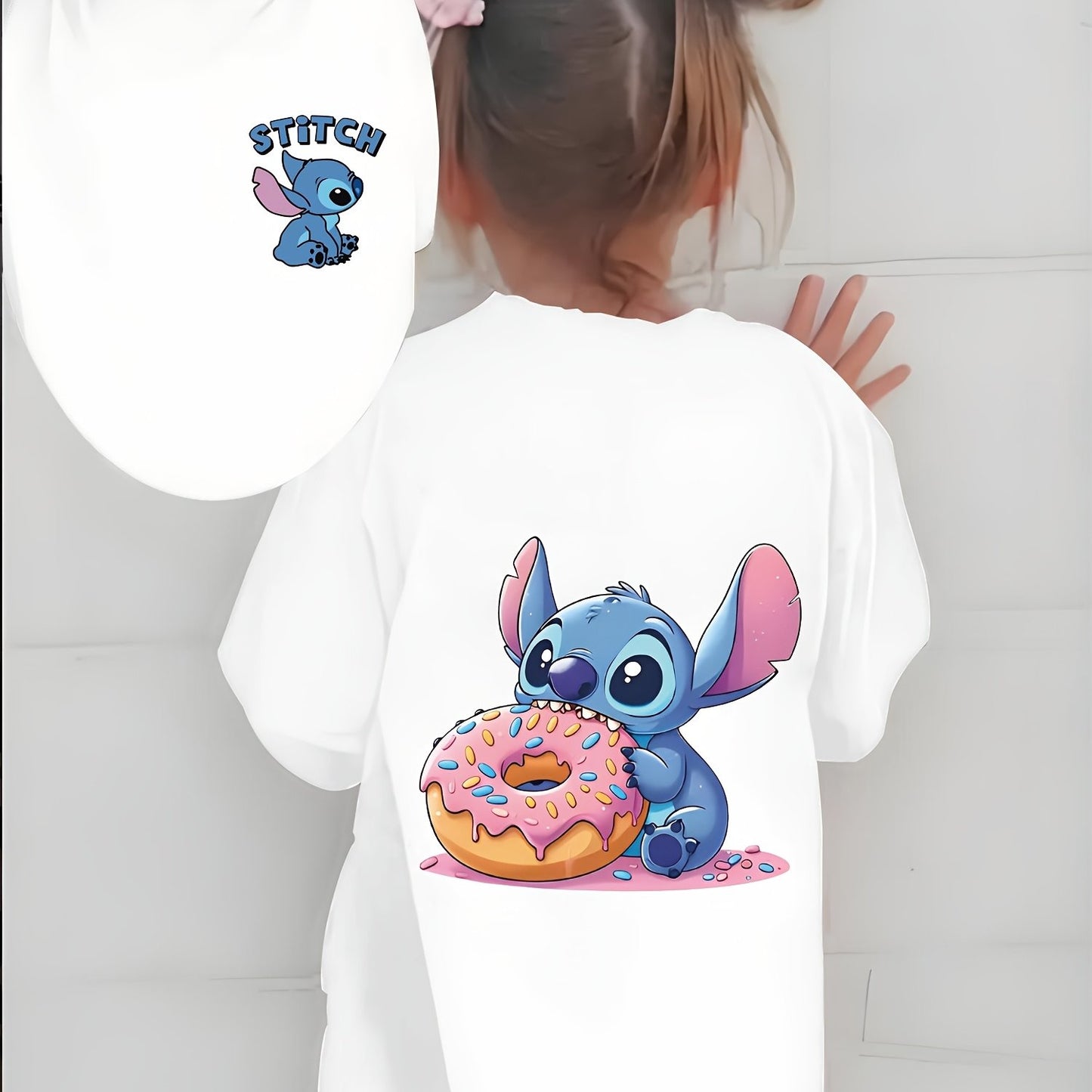 Cute Stitch Print Kids Short Sleeve Shirt 1-12Y Boys Girls Summer Outdoor Soft Fabric Breathable Top Perfect Birthday & Holiday Present