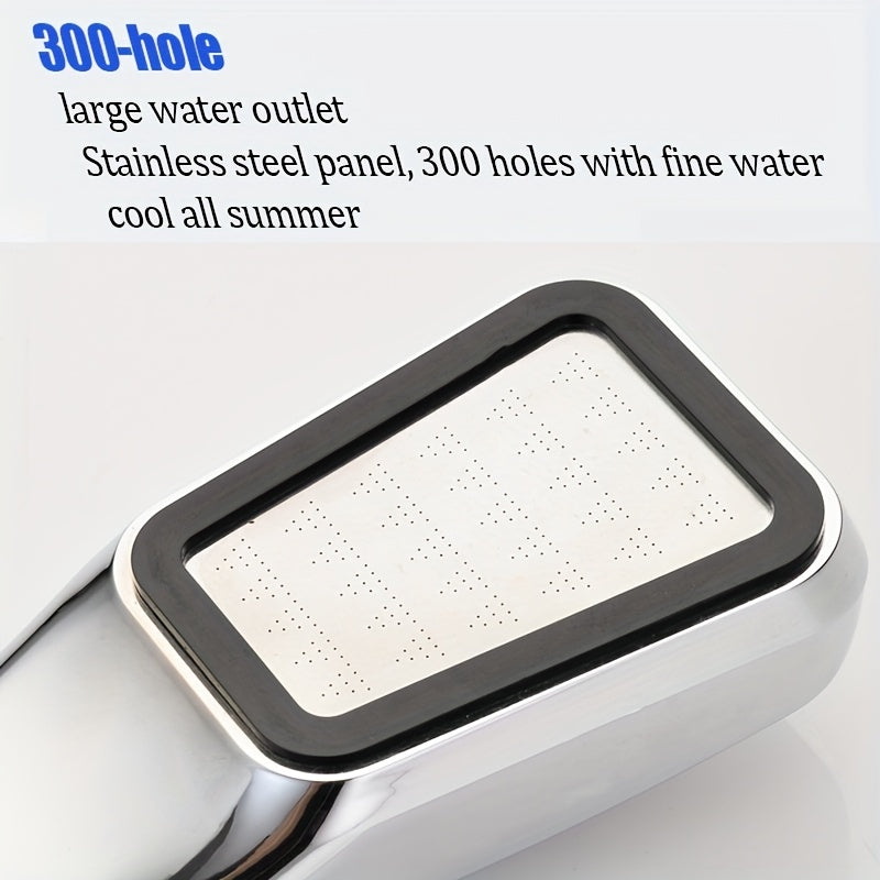 1pc TATUKIKO Heavy-Duty Shower Head with 300 Nozzles - Powerful Shower Spray, Quick Stop Button, Tool-Free Installation - ABS Construction for Bathroom, Spa, or Commercial Use