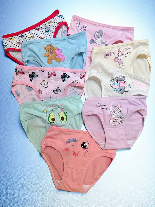 4pcs Girls' Cute Animal & Floral Print Underwear - Soft Stretchy Comfort Briefs with Elastic Waistband, Assorted Colors (Pink, Blue, White, Light Green) for Youngsters & Youngsters, Youngsters Underwear, Playful Design, Comfo